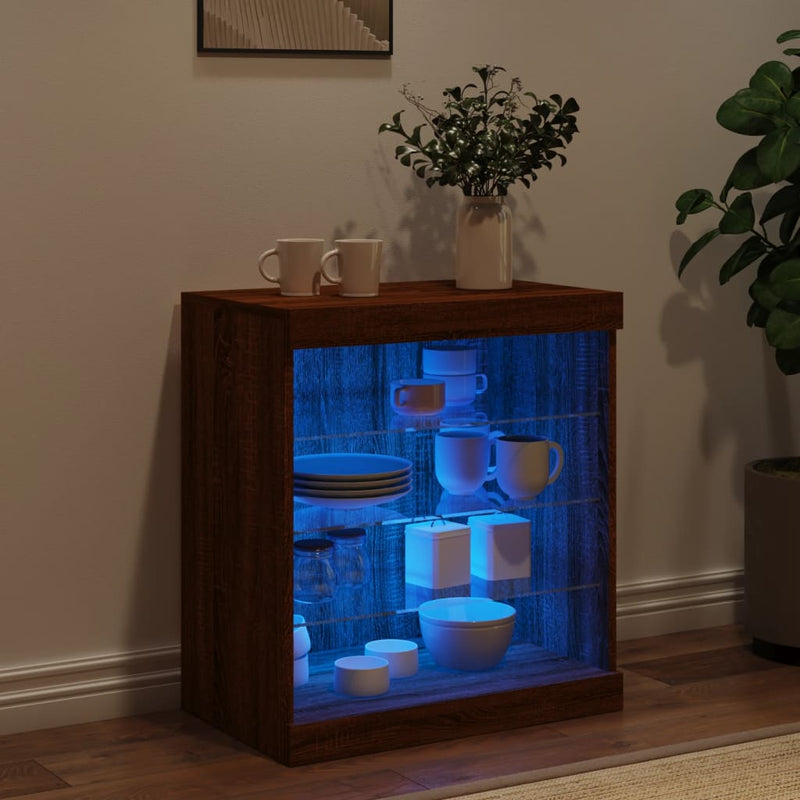 Servantă cu lumini LED, stejar maro, 60,5x37x67 cm