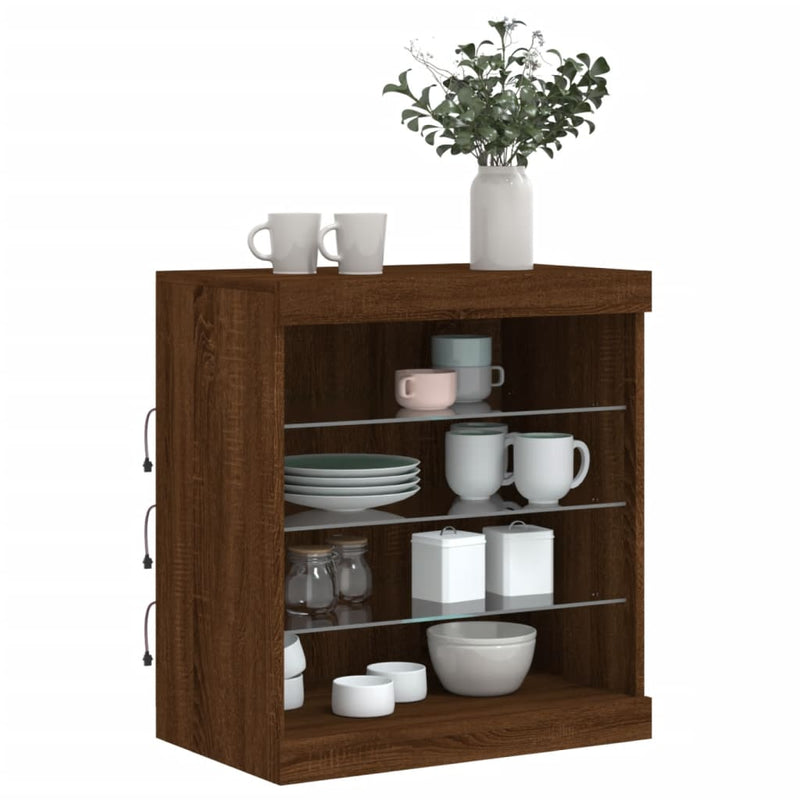 Servantă cu lumini LED, stejar maro, 60,5x37x67 cm