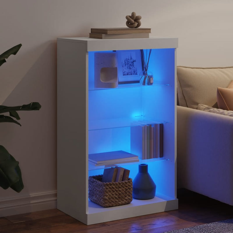 Servantă cu lumini LED, alb, 60,5x37x100 cm