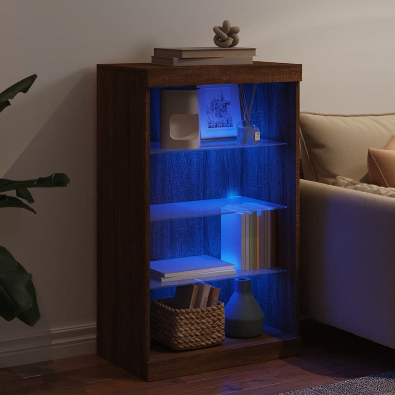 Servantă cu lumini LED, stejar maro, 60,5x37x100 cm