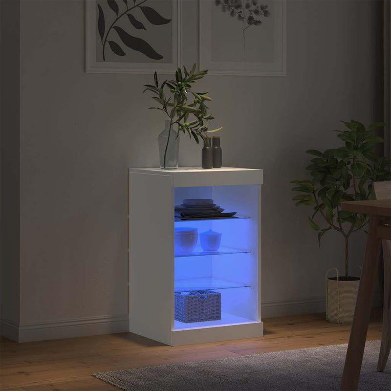 Servantă cu lumini LED, alb, 41x37x67 cm