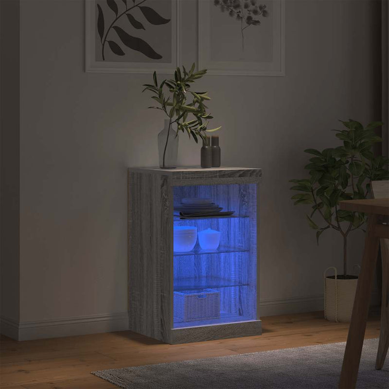 Servantă cu lumini LED, gri sonoma, 41x37x67 cm