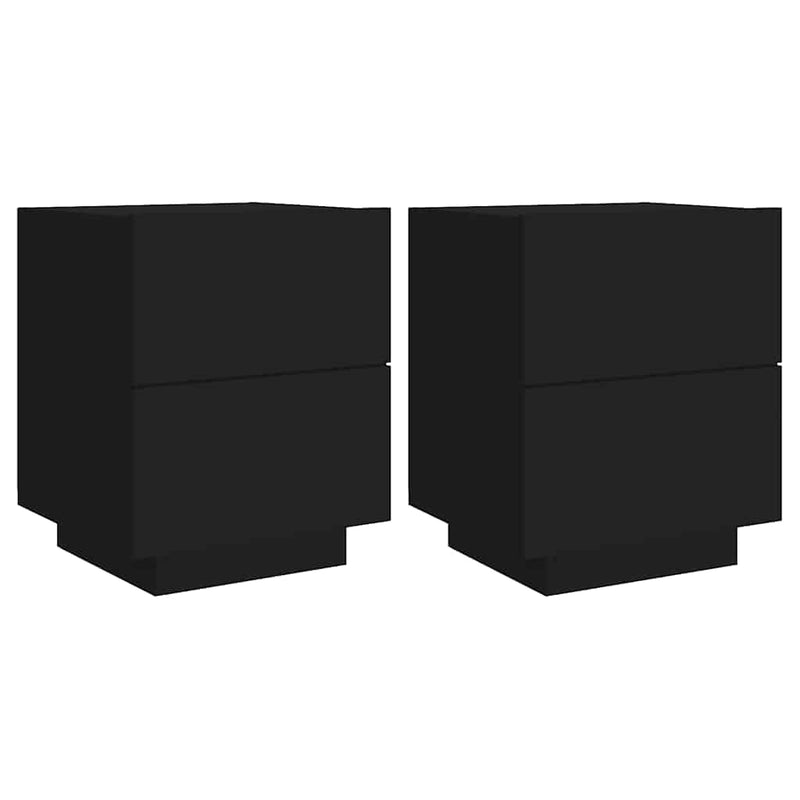 Noptiere cu lumini LED, 2 buc., negru, lemn prelucrat