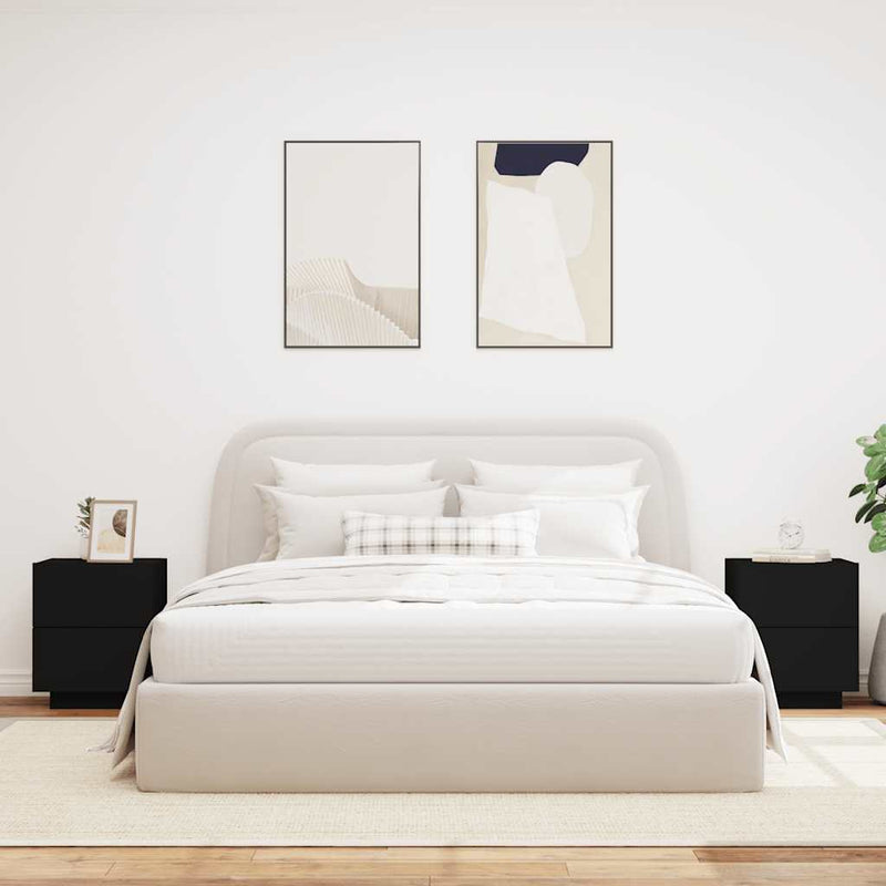 Noptiere cu lumini LED, 2 buc., negru, lemn prelucrat