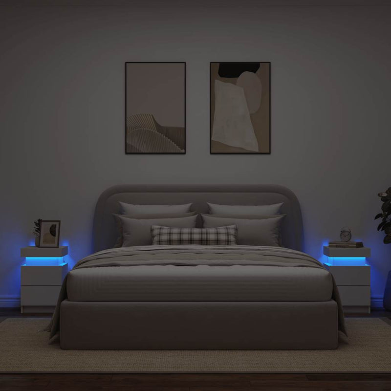 Noptiere cu lumini LED, 2 buc., alb, 35x39x55 cm