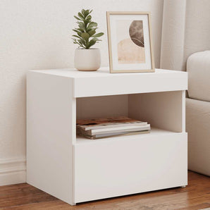 Noptiere cu lumini LED, 2 buc., alb, 50x40x45 cm