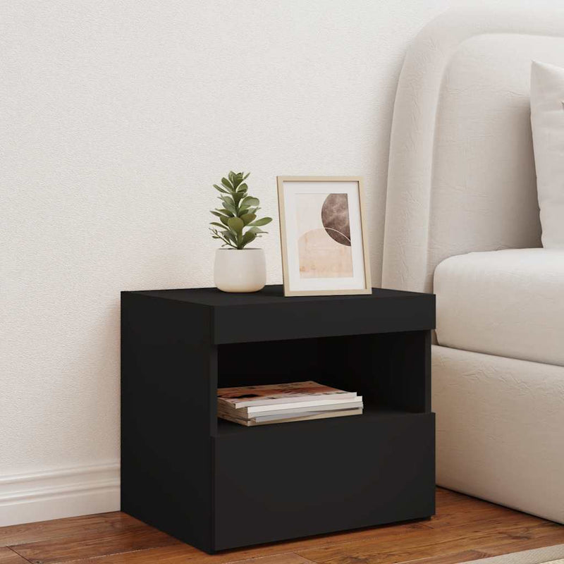 Noptieră cu lumini LED, negru, 50x40x45 cm