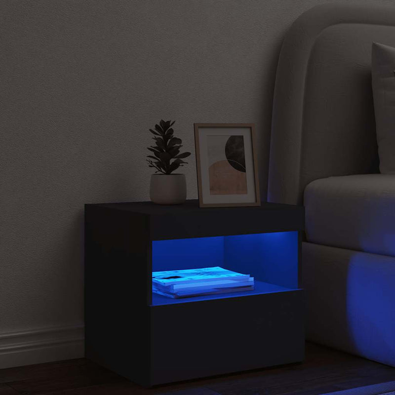 Noptieră cu lumini LED, negru, 50x40x45 cm
