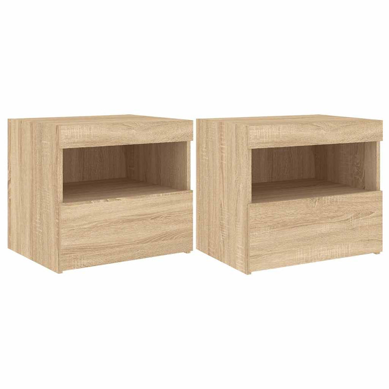 Noptiere cu lumini LED, 2 buc., stejar sonoma, 50x40x45 cm