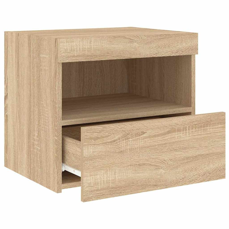 Noptiere cu lumini LED, 2 buc., stejar sonoma, 50x40x45 cm