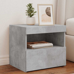 Noptieră cu lumini LED, gri beton, 50x40x45 cm