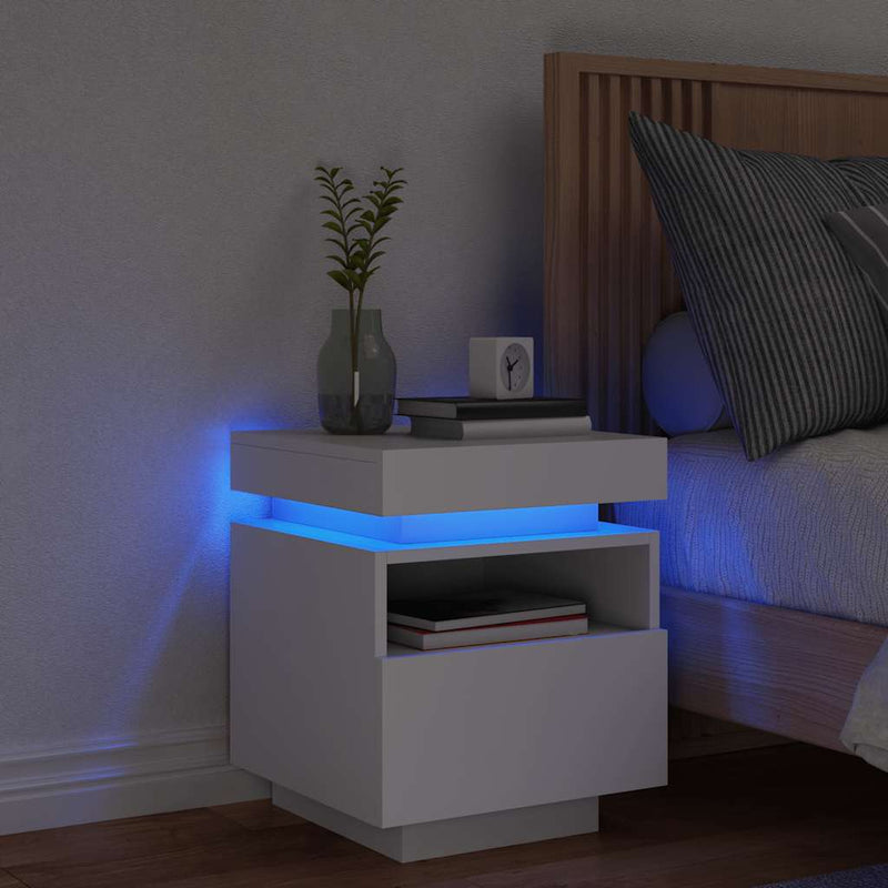 Noptieră cu lumini LED, alb, 40x39x48,5 cm