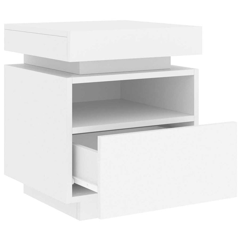 Noptiere cu lumini LED, 2 buc., alb, 40x39x48,5 cm