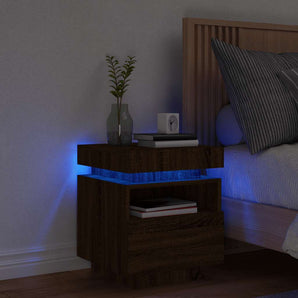 Noptieră cu lumini LED, stejar maro, 40x39x48,5 cm