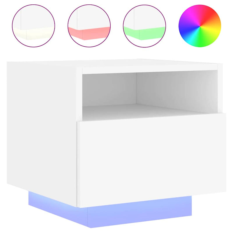 Noptiere cu lumini LED, alb, 40x39x37 cm