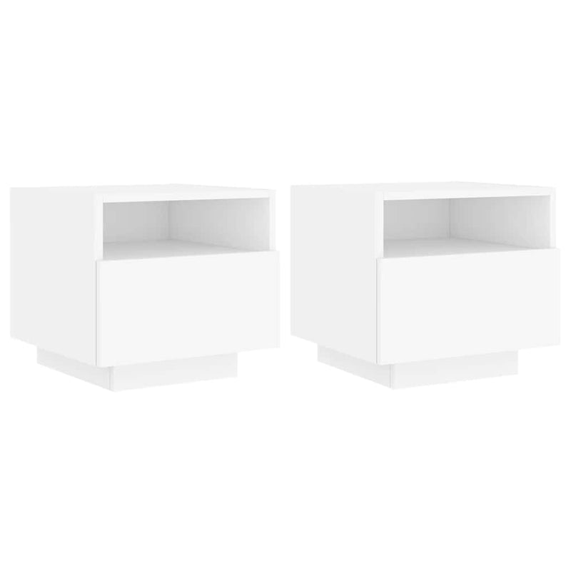 Noptiere cu lumini LED, 2 buc., alb, 40x39x37 cm