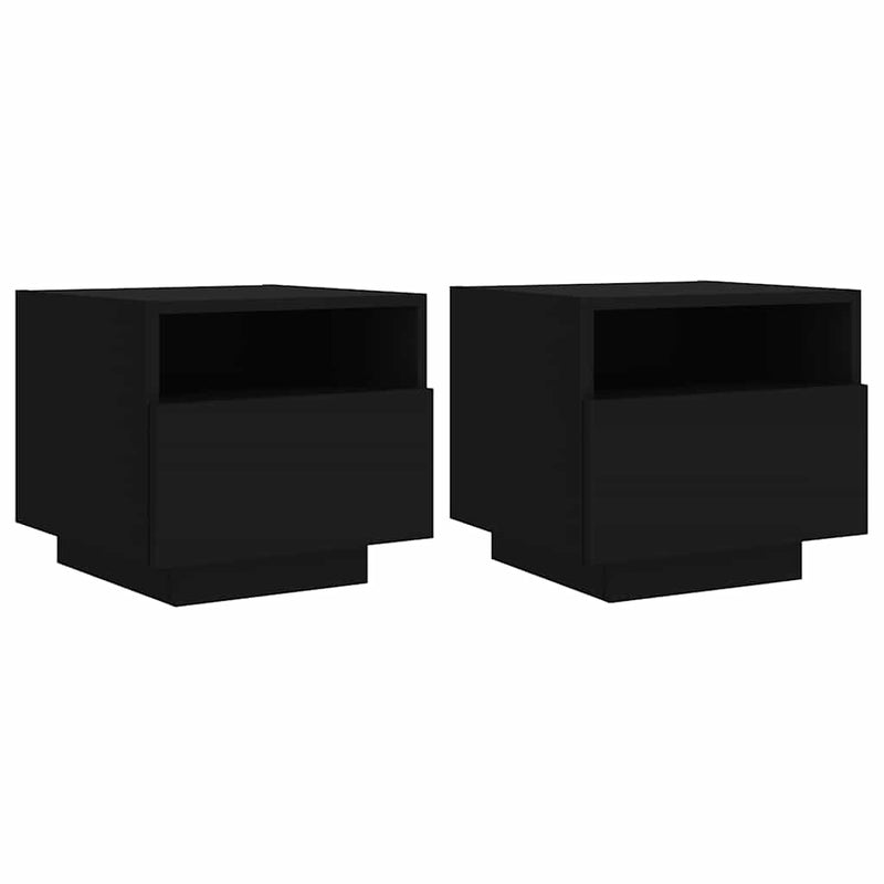 Noptiere cu lumini LED, 2 buc., negru, 40x39x37 cm