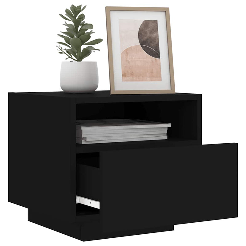 Noptiere cu lumini LED, 2 buc., negru, 40x39x37 cm