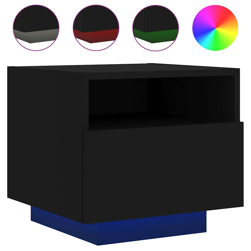 Noptiere cu lumini LED, 2 buc., negru, 40x39x37 cm
