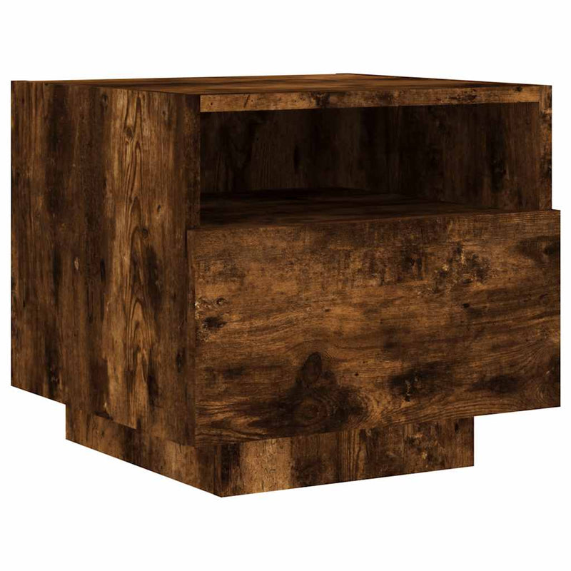 Noptiere cu lumini LED, stejar fumuriu, 40x39x37 cm