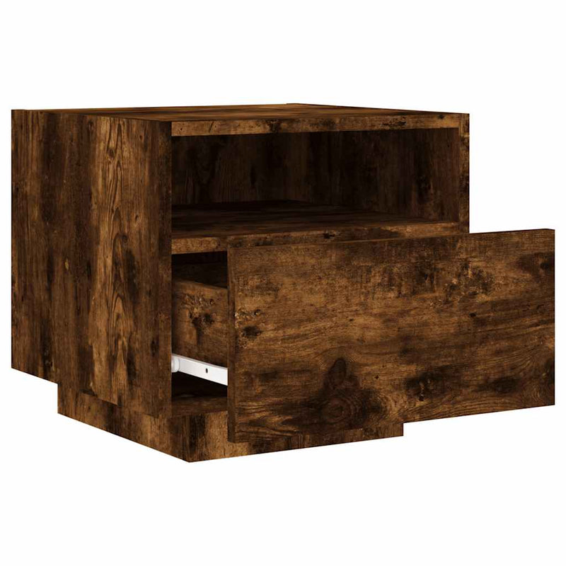 Noptiere cu lumini LED, stejar fumuriu, 40x39x37 cm