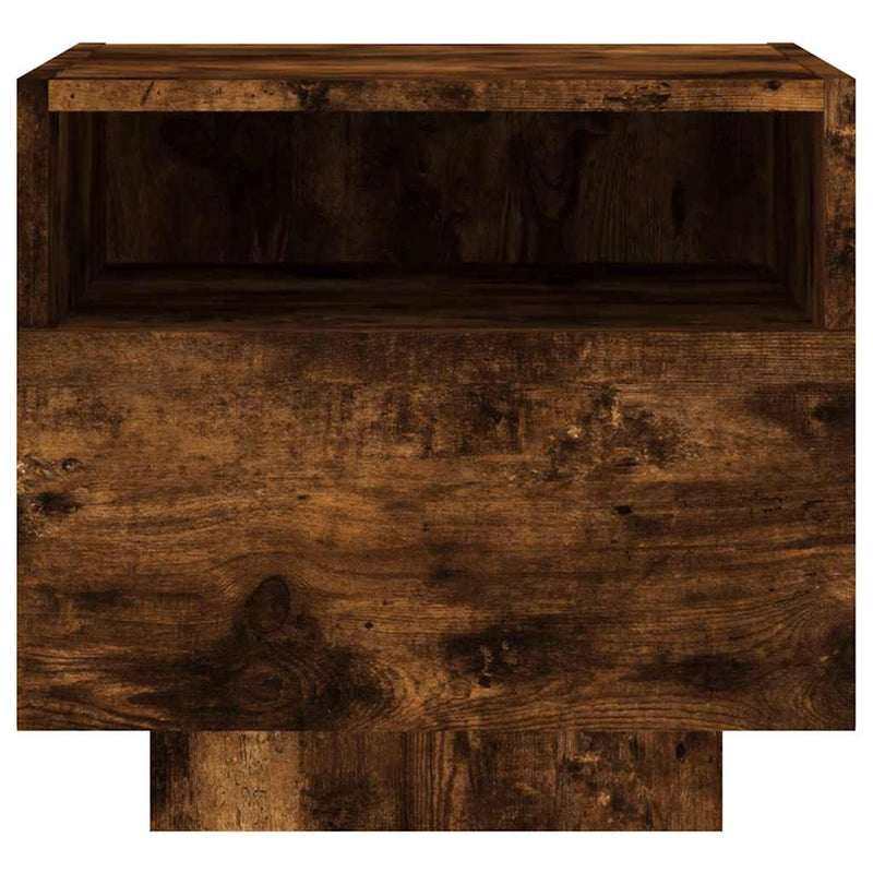Noptiere cu lumini LED, stejar fumuriu, 40x39x37 cm