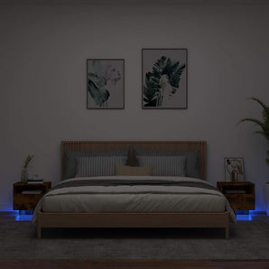 Noptiere cu lumini LED, 2 buc., stejar fumuriu, 40x39x37 cm