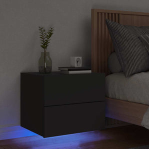 Noptieră montată pe perete cu lumini LED, negru