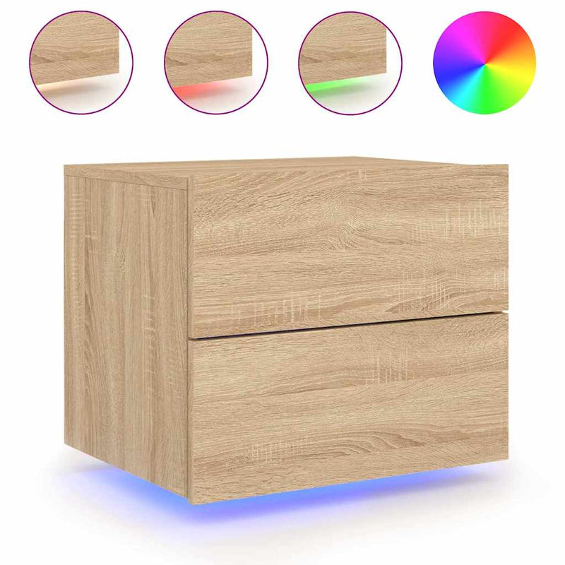 Noptiere montate pe perete cu lumini LED, 2 buc., stejar sonoma