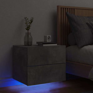 Noptieră montată pe perete cu lumini LED, gri beton