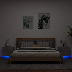 Noptiere montate pe perete cu lumini LED, 2 buc., gri beton