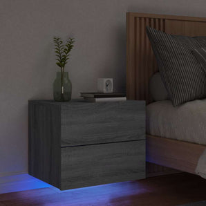 Noptieră montată pe perete cu lumini LED, sonoma gri