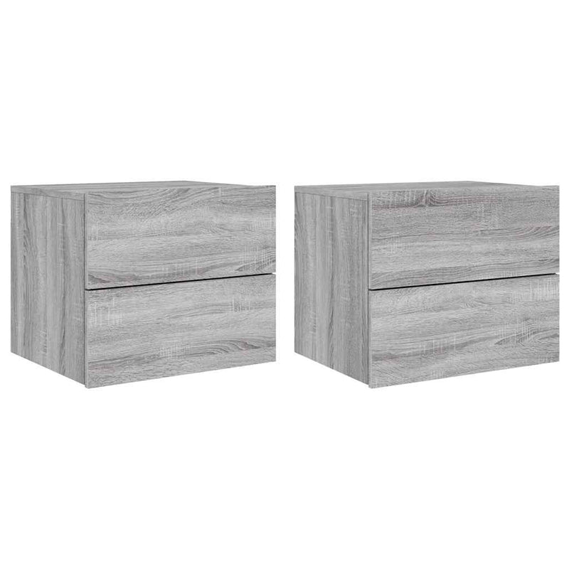 Noptiere montate pe perete cu lumini LED, 2 buc., sonoma gri