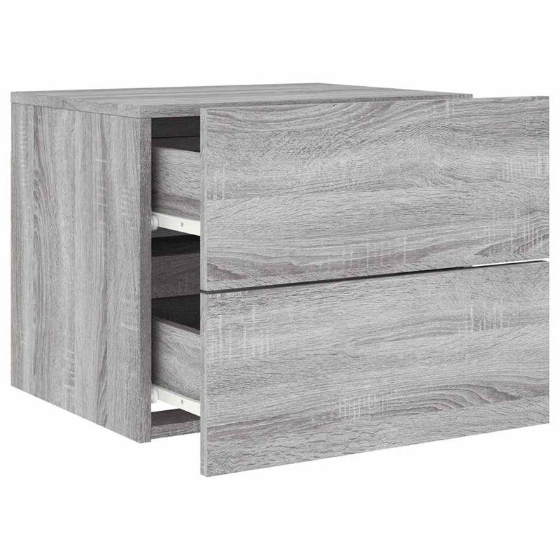 Noptiere montate pe perete cu lumini LED, 2 buc., sonoma gri