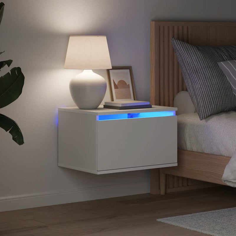 Noptieră montată pe perete cu lumini LED, alb