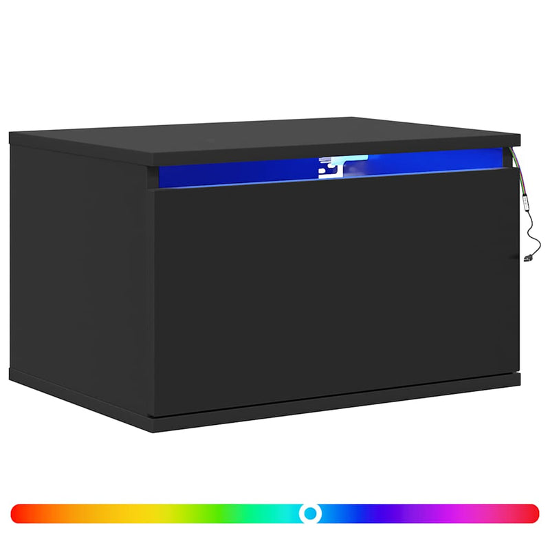 Noptiere montate pe perete cu lumini LED, 2 buc., negru