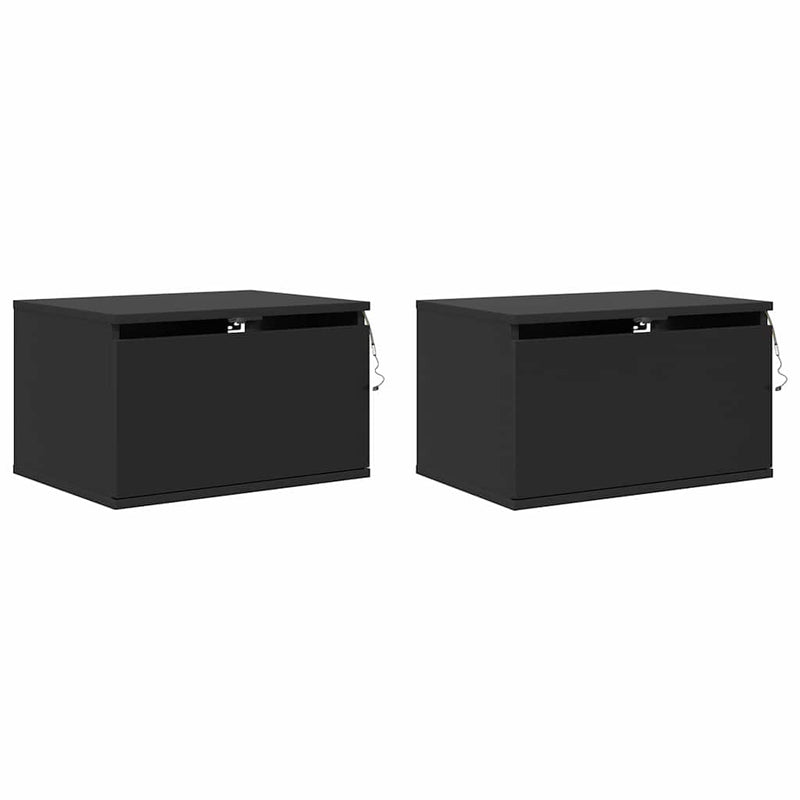 Noptiere montate pe perete cu lumini LED, 2 buc., negru
