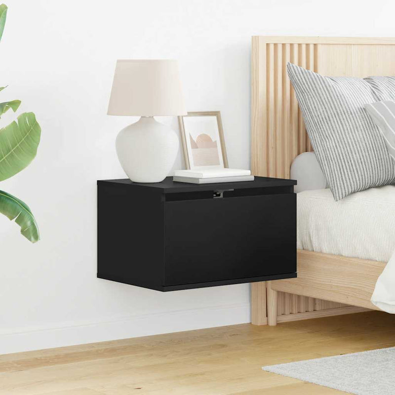 Noptiere montate pe perete cu lumini LED, 2 buc., negru