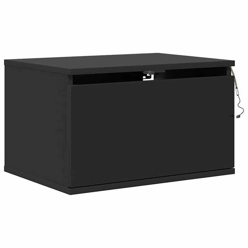 Noptiere montate pe perete cu lumini LED, 2 buc., negru