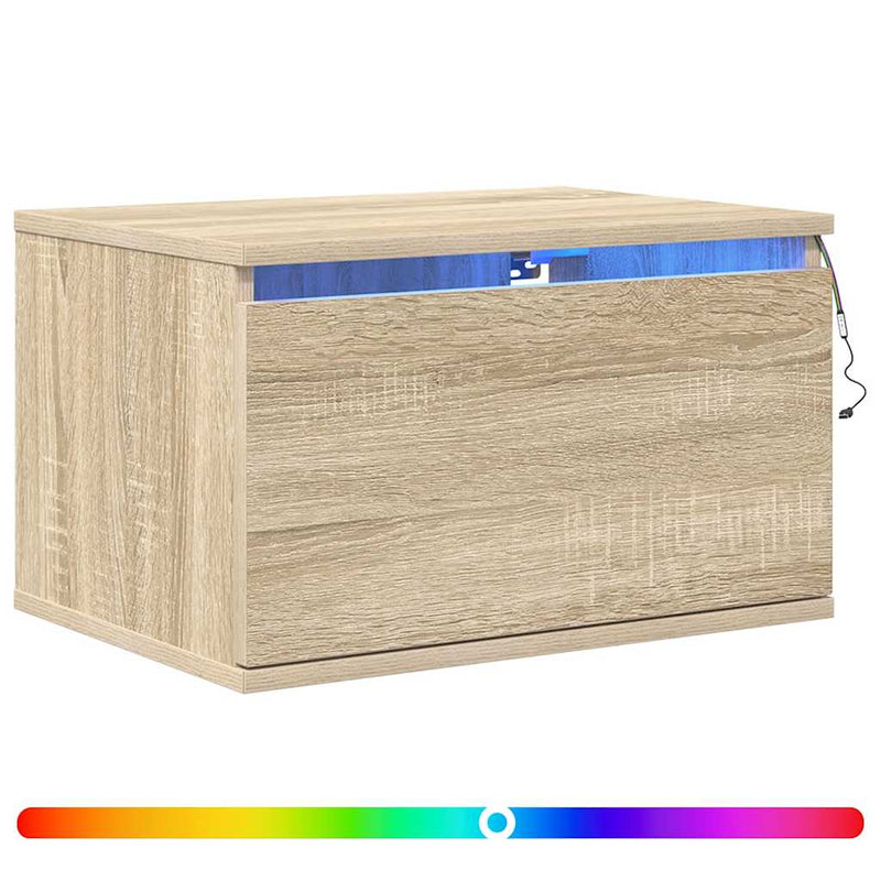 Noptiere montate pe perete cu lumini LED, 2 buc., stejar sonoma