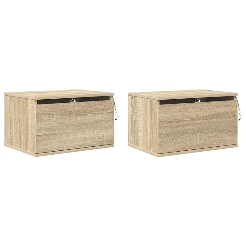 Noptiere montate pe perete cu lumini LED, 2 buc., stejar sonoma