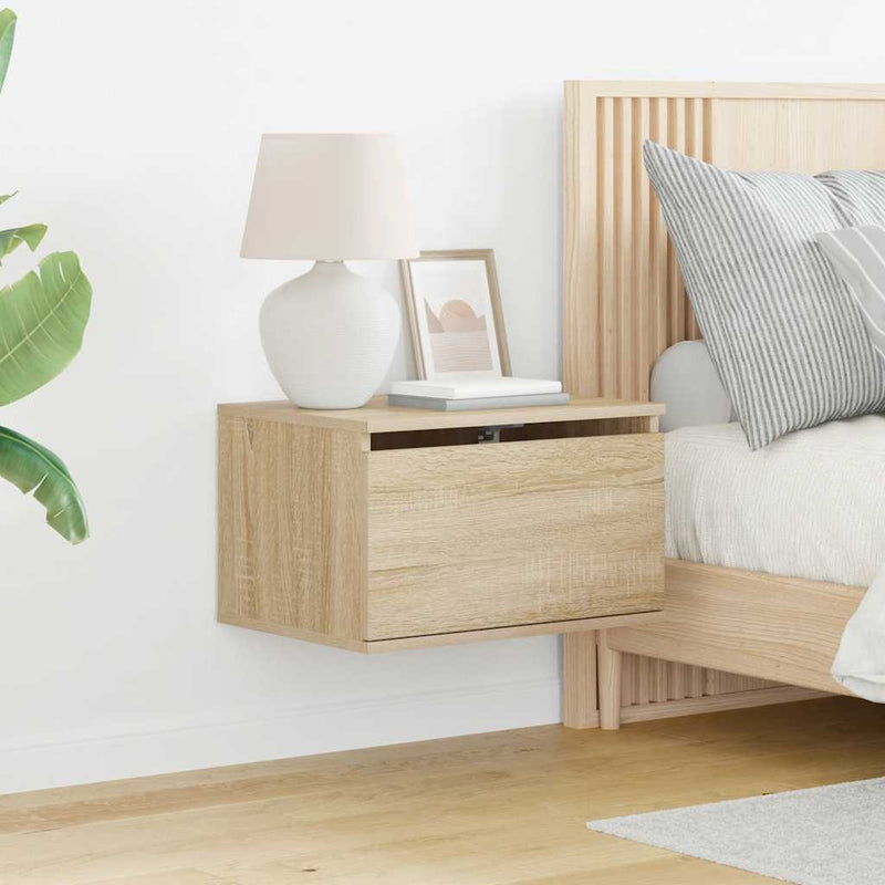Noptiere montate pe perete cu lumini LED, 2 buc., stejar sonoma