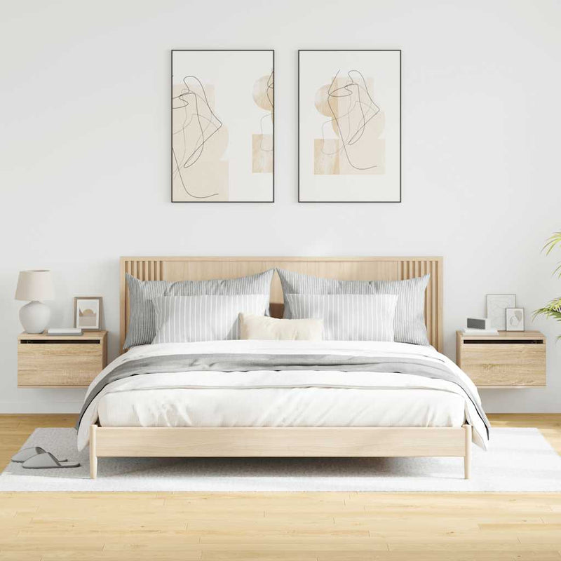 Noptiere montate pe perete cu lumini LED, 2 buc., stejar sonoma