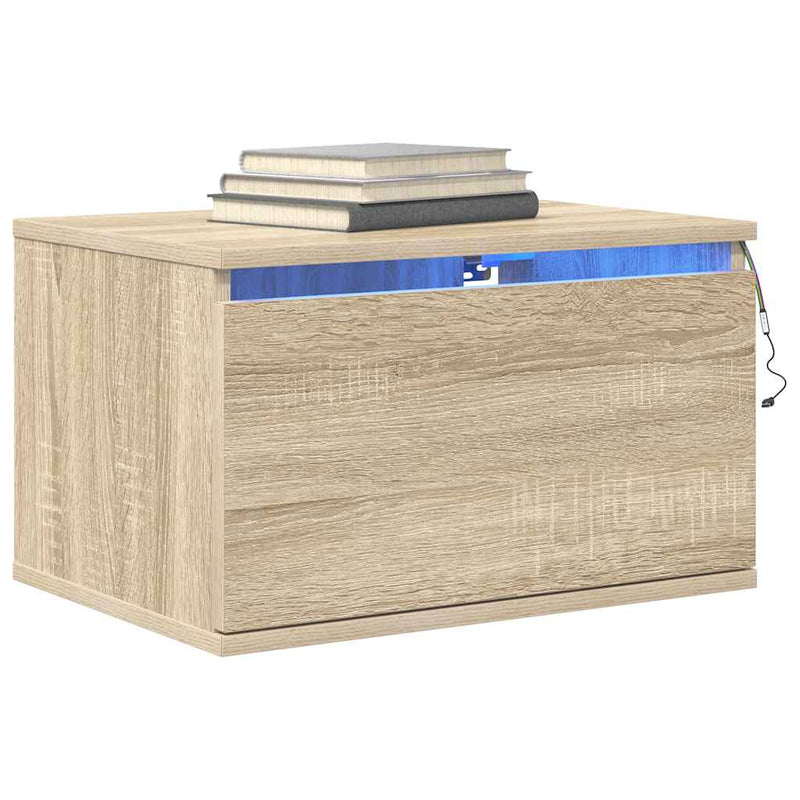 Noptiere montate pe perete cu lumini LED, 2 buc., stejar sonoma