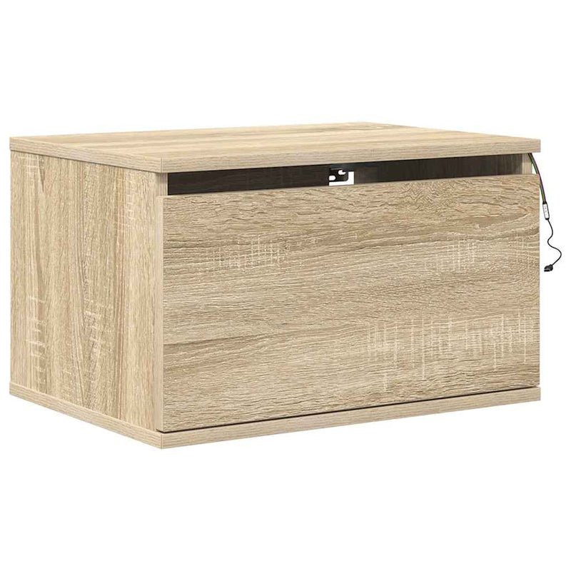 Noptiere montate pe perete cu lumini LED, 2 buc., stejar sonoma