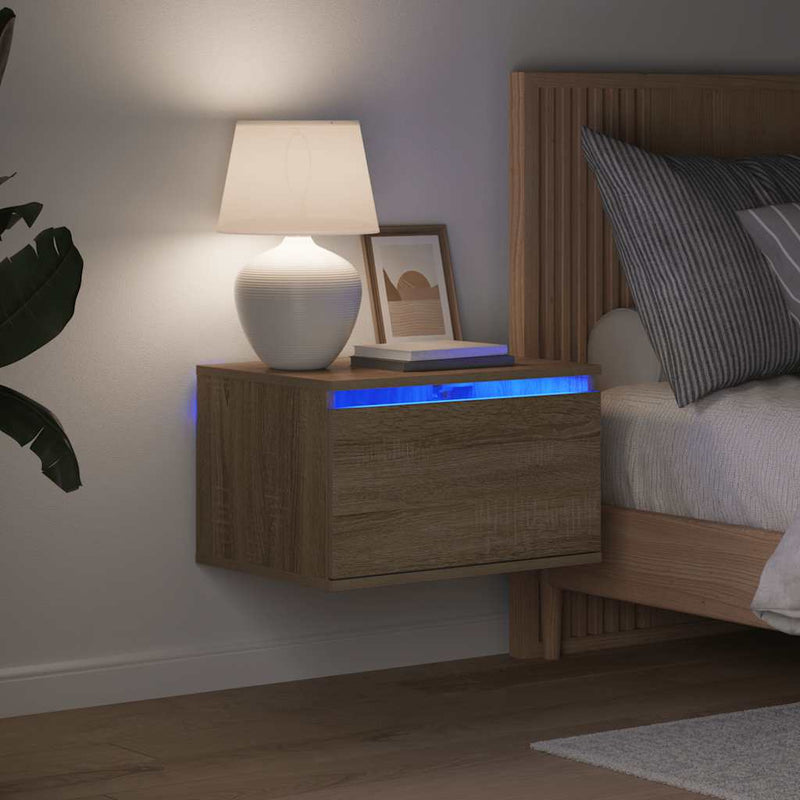 Noptiere montate pe perete cu lumini LED, 2 buc., stejar sonoma