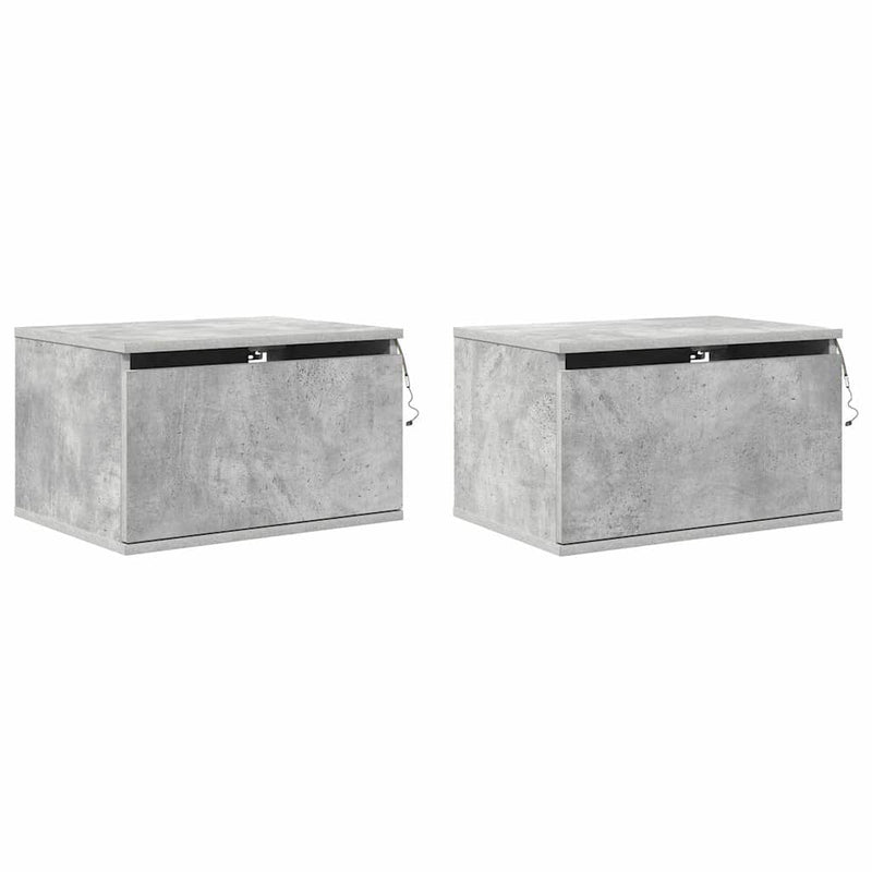 Noptiere montate pe perete cu lumini LED, 2 buc., gri beton