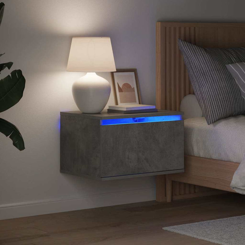 Noptiere montate pe perete cu lumini LED, 2 buc., gri beton