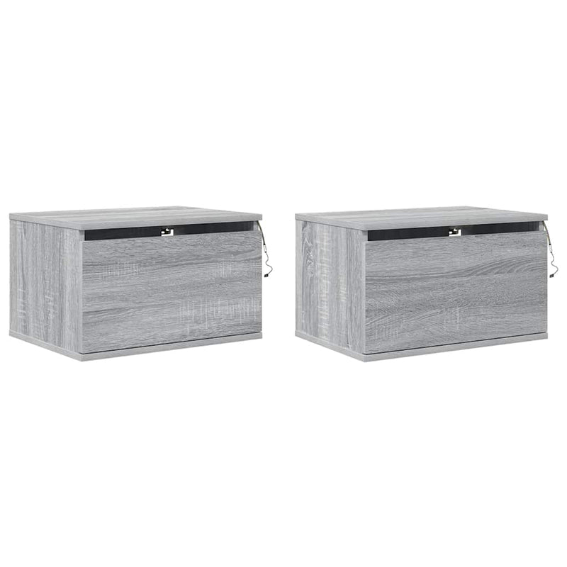 Noptiere montate pe perete cu lumini LED, 2 buc., sonoma gri