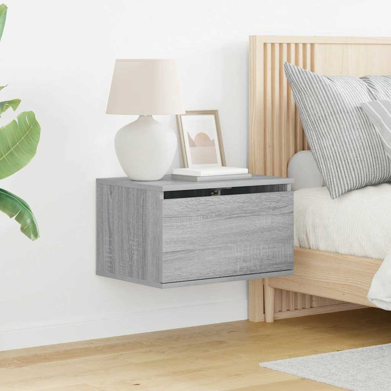 Noptiere montate pe perete cu lumini LED, 2 buc., sonoma gri